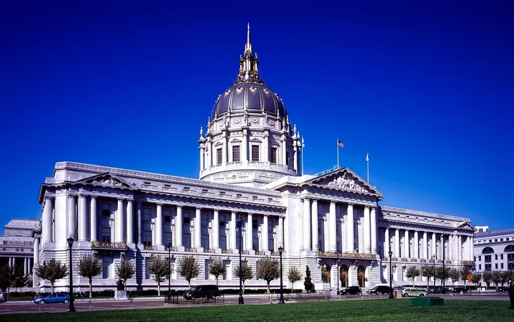 San Francisco City Hall beneath a blue sky