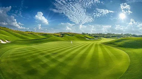 Illustrative golf course with rolling fairways and a putting green